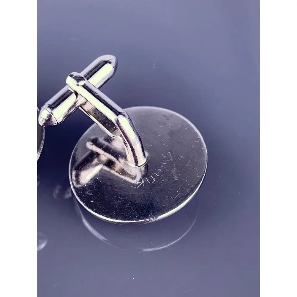 Simple Swirl Dots Round Cufflinks Silver Tone Swank 80’s Retro Formal Vintage
